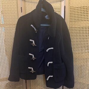 Navy Sherpa Toggle Pea Coat with White Accents